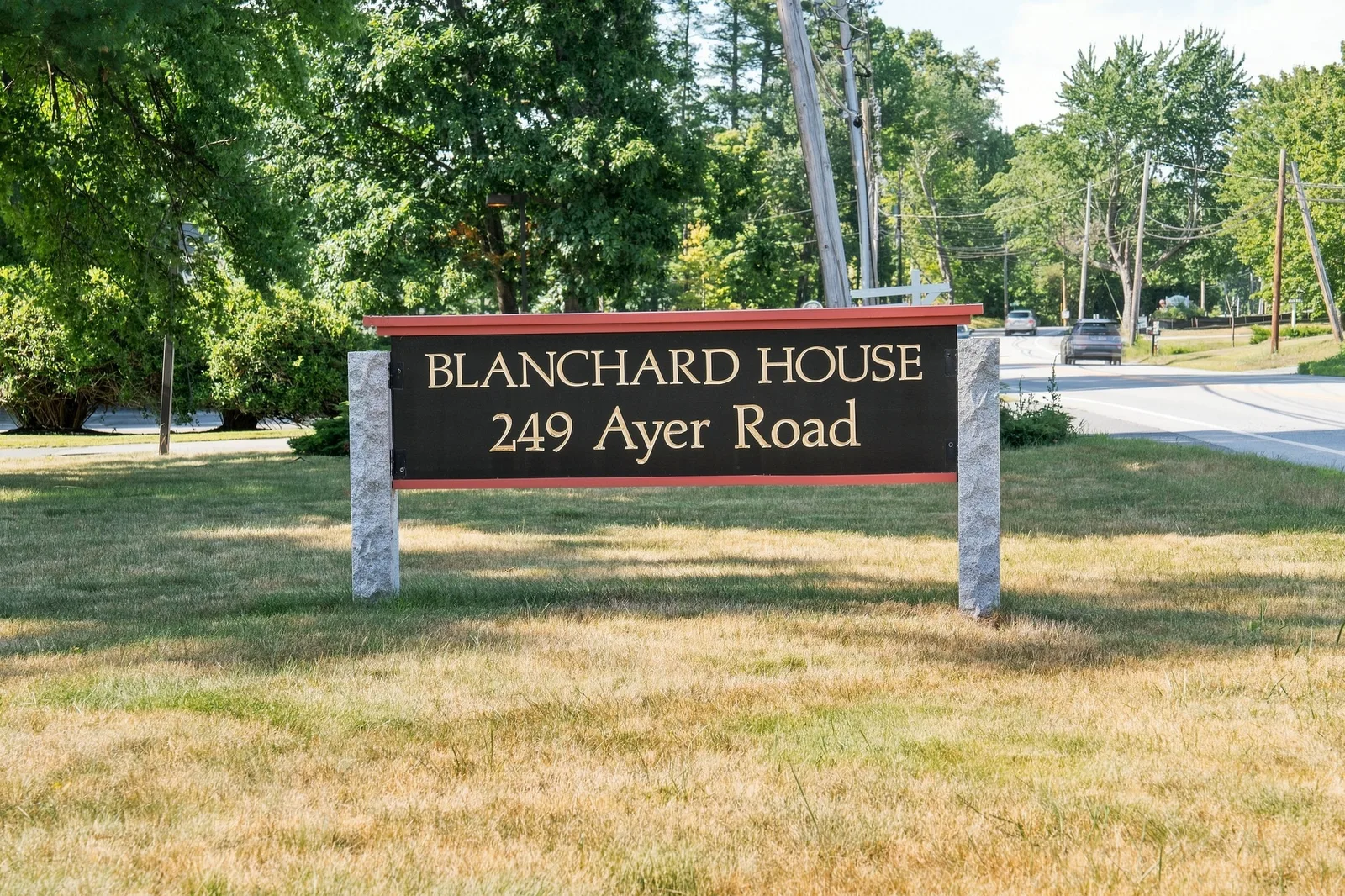 The Blanchard House sign at 249 Ayer Road, Harvard, Massachusetts